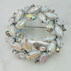 Vintage Regency Signed Brooch Aurora Borealis Rhinestone Circle Pin 1950s Rare